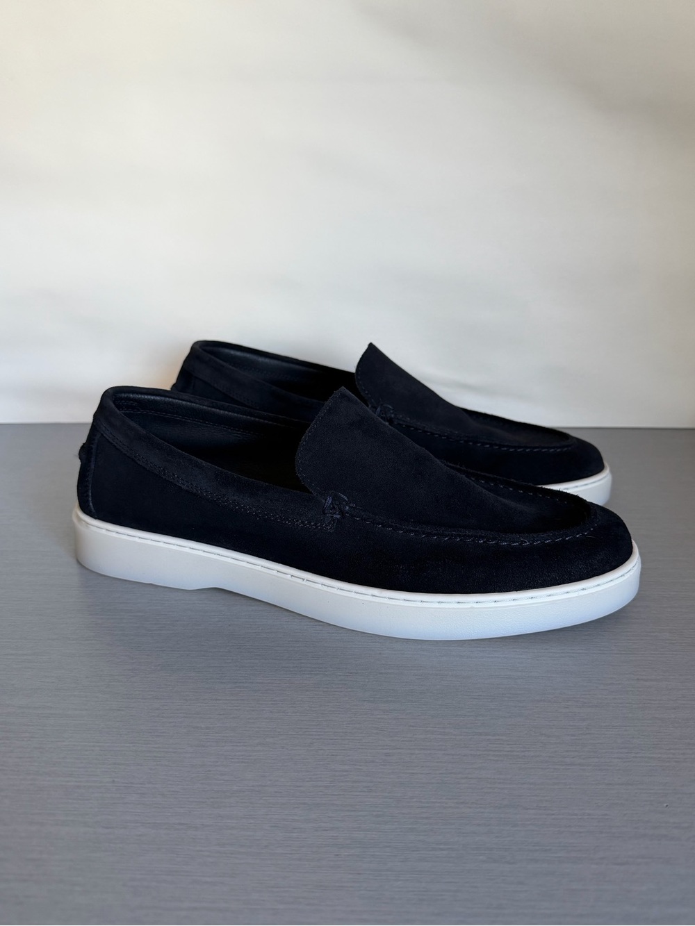 Massimo Dutti Men's Dark Blue Suede Slip-On Loafers